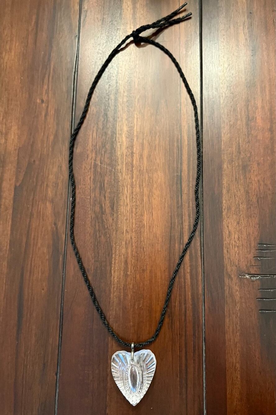 Genuine WATERFORD Crystal Heart Necklace on Adjustable Black Silk Cord